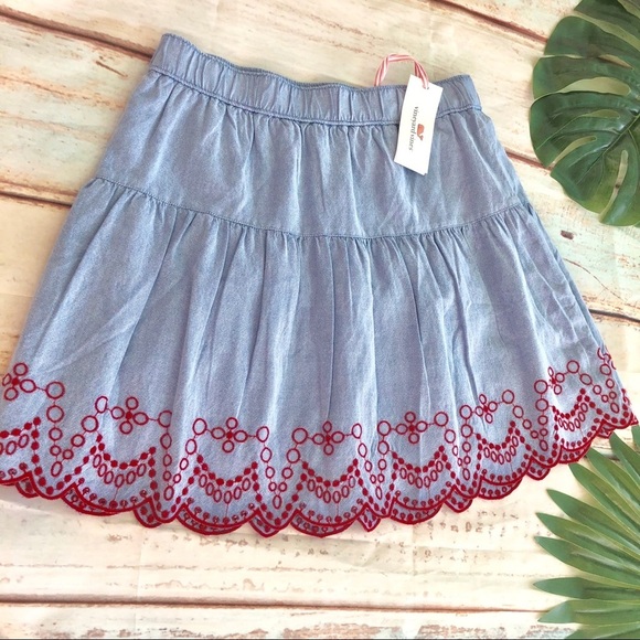 Vineyard Vines Dresses & Skirts - Vineyard Vines Blue Chambray Embroidered Flounce Pull On Skirt SZ XXS